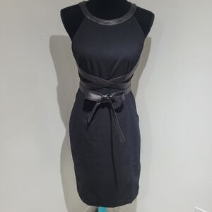 Blink Women's Sleeveless Leather Trim Strappy Halter Dress 6 Black Bikercore NEW